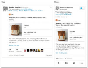 How the Product card will appear on Twitter including mobile version 